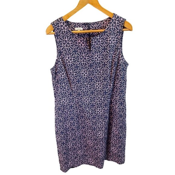 Talbots Navy Pink Sleeveless Patterned Straight Dress Sz 14 - Picture 1 of 10